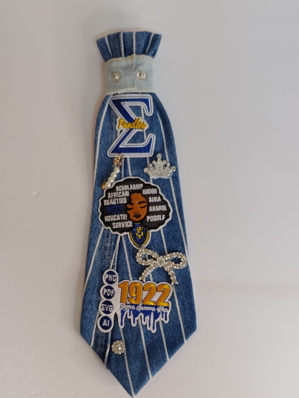 Sigma Gamma Rho-Inspired Blue Denim Novelty Necklace Necktie